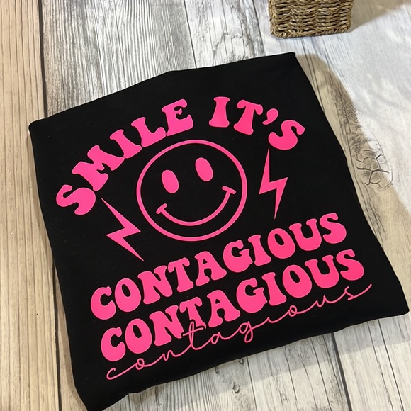 Black and pink smile face Crewneck sweatshirt custom made 😀⚡️large - Picture 1 of 6